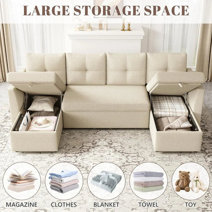 Oversized Sleeper Sofa Couch, 110 inch 2 in 1 Pullout Couch Bed with Double Storage Chaise, Sectional Sleeper Sofa Bed...