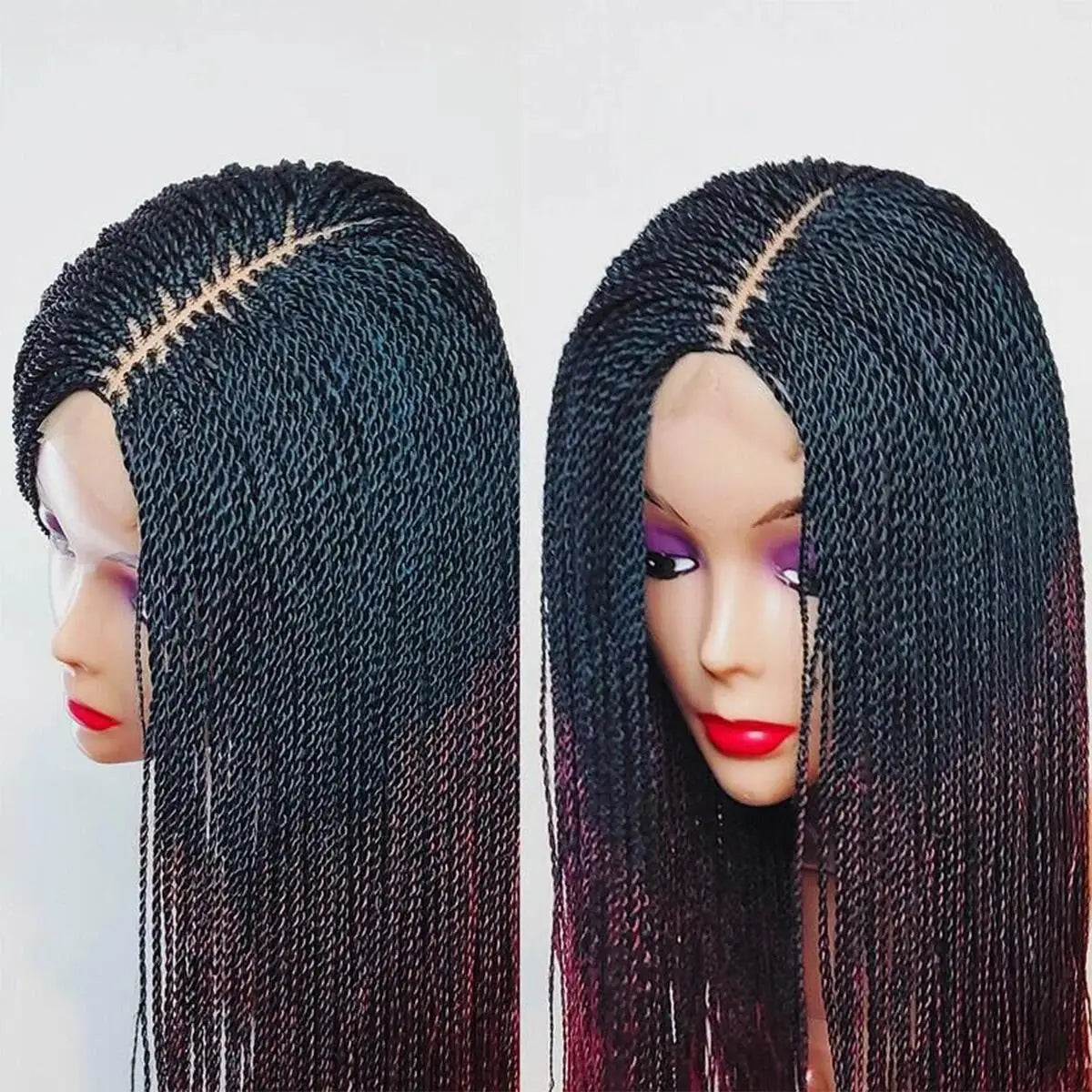 Black 26-Inch Lace Front Micro Twist Braided Wig for Women Glueless Nano Twist Braid Wigs Ready to Ship
