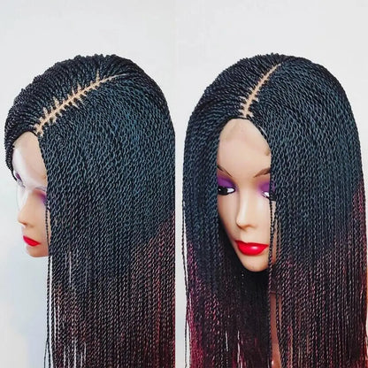 Black 26-Inch Lace Front Micro Twist Braided Wig for Women Glueless Nano Twist Braid Wigs Ready to Ship