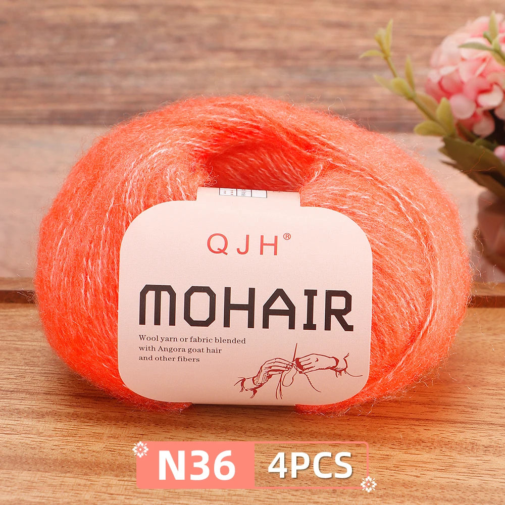 4PCS Multi Color Luxury Mohair Yarn for DIY Knitting & Crochet - Weave Scarves, Shawls,Sweaters,Hats,Shoes...