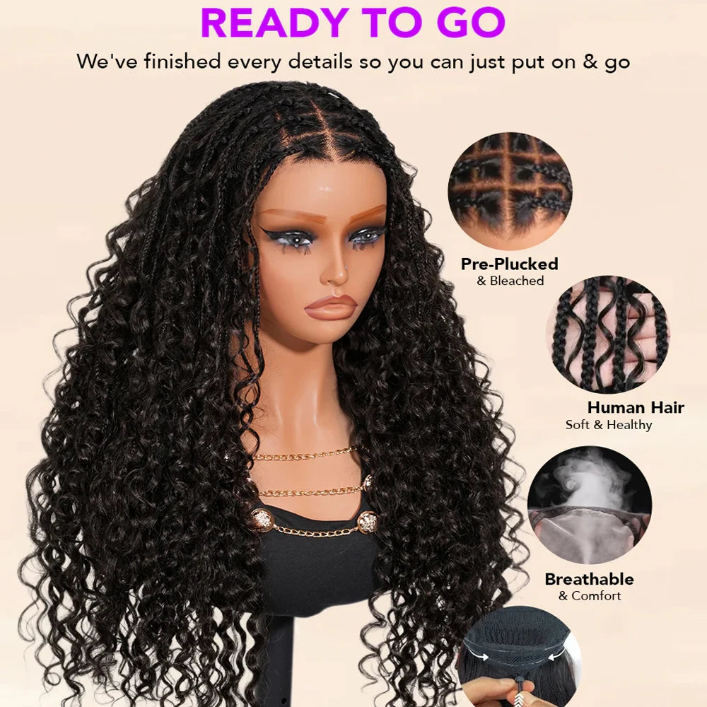 Knotless Boho Braids HD 13x6 Lace Frontal Human Hair Wig Braided Wigs Glueless Raw Human Hair Wigs Boho Braided Hair Wig
