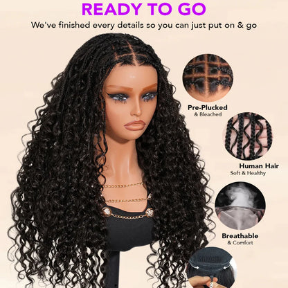 Knotless Boho Braids HD 13x6 Lace Frontal Human Hair Wig Braided Wigs Glueless Raw Human Hair Wigs Boho Braided Hair Wig