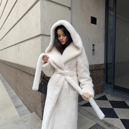 Coat mink fur imitation fur fur coat extended artificial fur coat hooded belt plush clothes