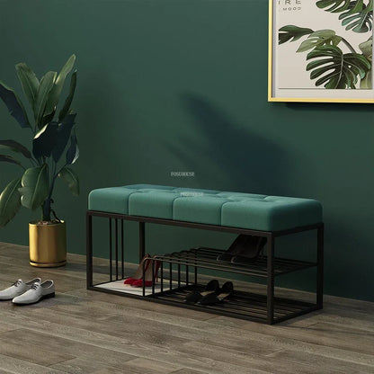 Nordic Iron Shoe Changing Stools Home Living Room Furniture Door Ottomans Light Luxury Cushioned Bench Creative Bed End Stool X - Kimlud