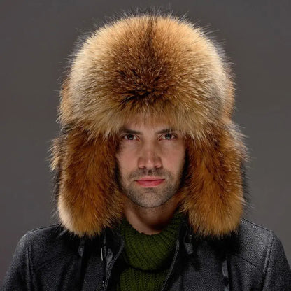 Winter Men Hats Brown Fox Fur High-end Elegant Warm Soft Not Wool Outdoor Hiking Caps Windproof Thick Europe Earflap Hat