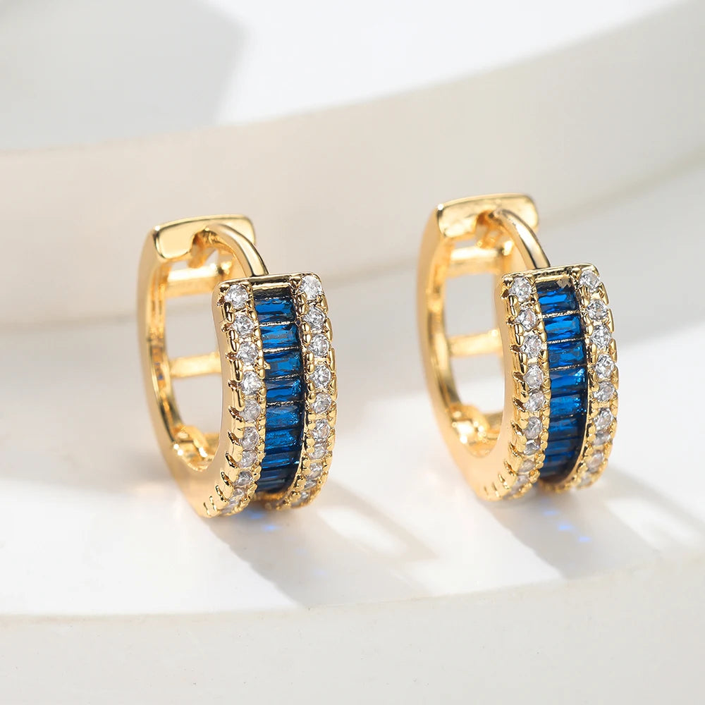 Green Crystal Small Square Stone Earring Multicolor Zircon Round Hoop Earrings For Women Vintage Gold Color Wedding...