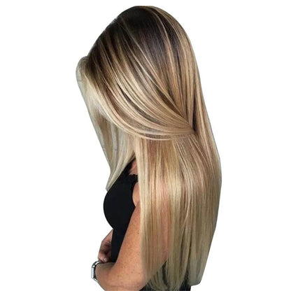 72cm Women Long Straight Wig With Hair Net Blonde Synthetic Hair Wigs Headgear For Daily Wear