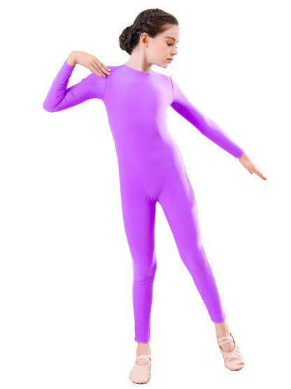 AOYLISEY Girls Black Long Sleeve Unitard Boys Gymnast Bodysuit Spandex Full Body Kids Jumpsuit Scoop Neck Dance Costumes