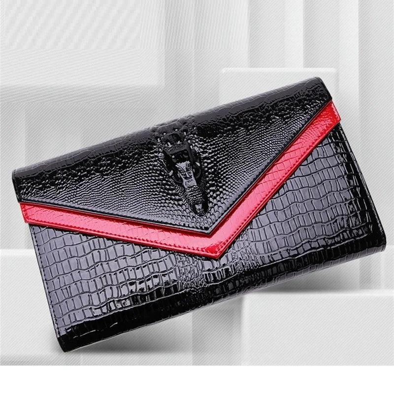 Alligator Pattern Women Cow Leather Clutch Bag Patchwork Crocodile Ladies Cowhide Shoulder or Crossbody Bags | Kimlud...