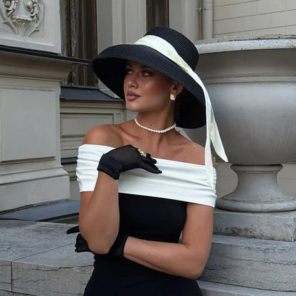 New Summer Sun Hats Ladies Solid Plain Elegant Wide Brim Hat Female Round Top Panama Floppy Straw Beach Hat Women |...