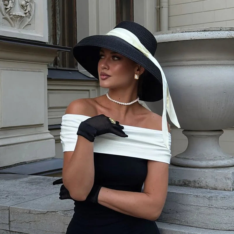 New Summer Sun Hats Ladies Solid Plain Elegant Wide Brim Hat Female Round Top Panama Floppy Straw Beach Hat Women |...