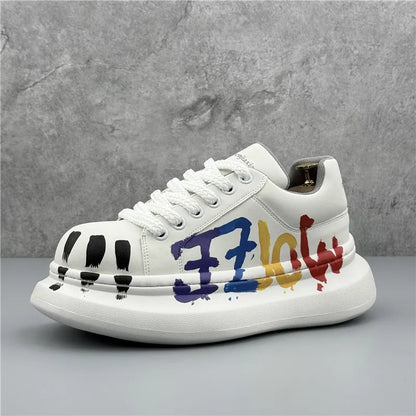 Mens Platform Sneakers White Adds Height Lace Up Casual Shoes Breathable Walking Shoes Comfortable Four Seasons Vulcanize Shoes
