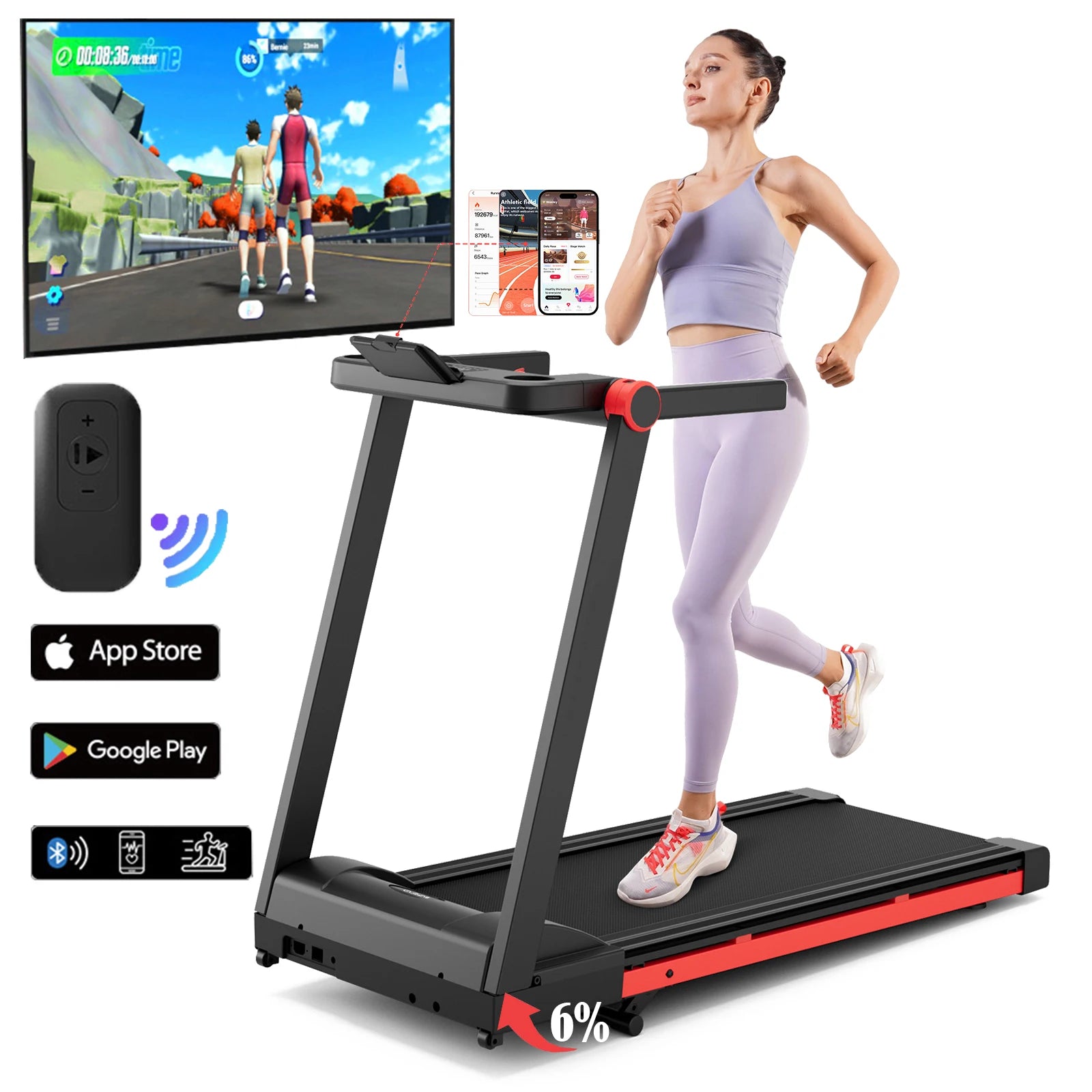 3.5HP Foldable Incline Home Treadmill Walking Pad with Handle Bar Holder 350LBS Capacity Touch Screen Smart App Data Monitoring - Kimlud