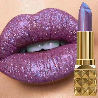 1PC Sexy Color Glitter Lipstick Flash Lasting Easy Color Diamond Lip Tint Shiny Metallic Lip Makeup Gifts for Women Lip Gloss