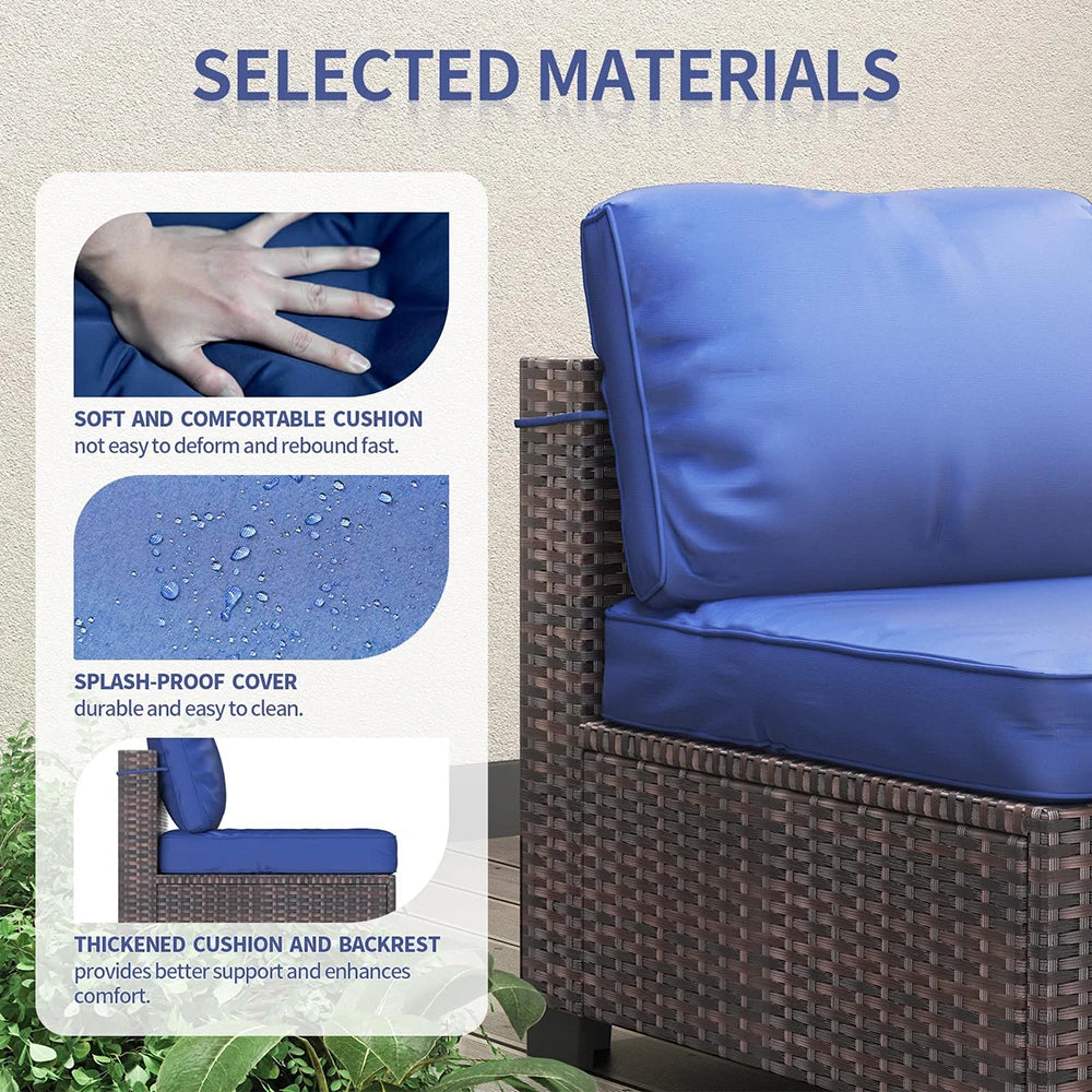 7-Piece PE Rattan Sectional Patio Set, Wicker Outdoor Sofa With Cushions & Glass Coffee Table, Conversation Furniture For Garden - Kimlud