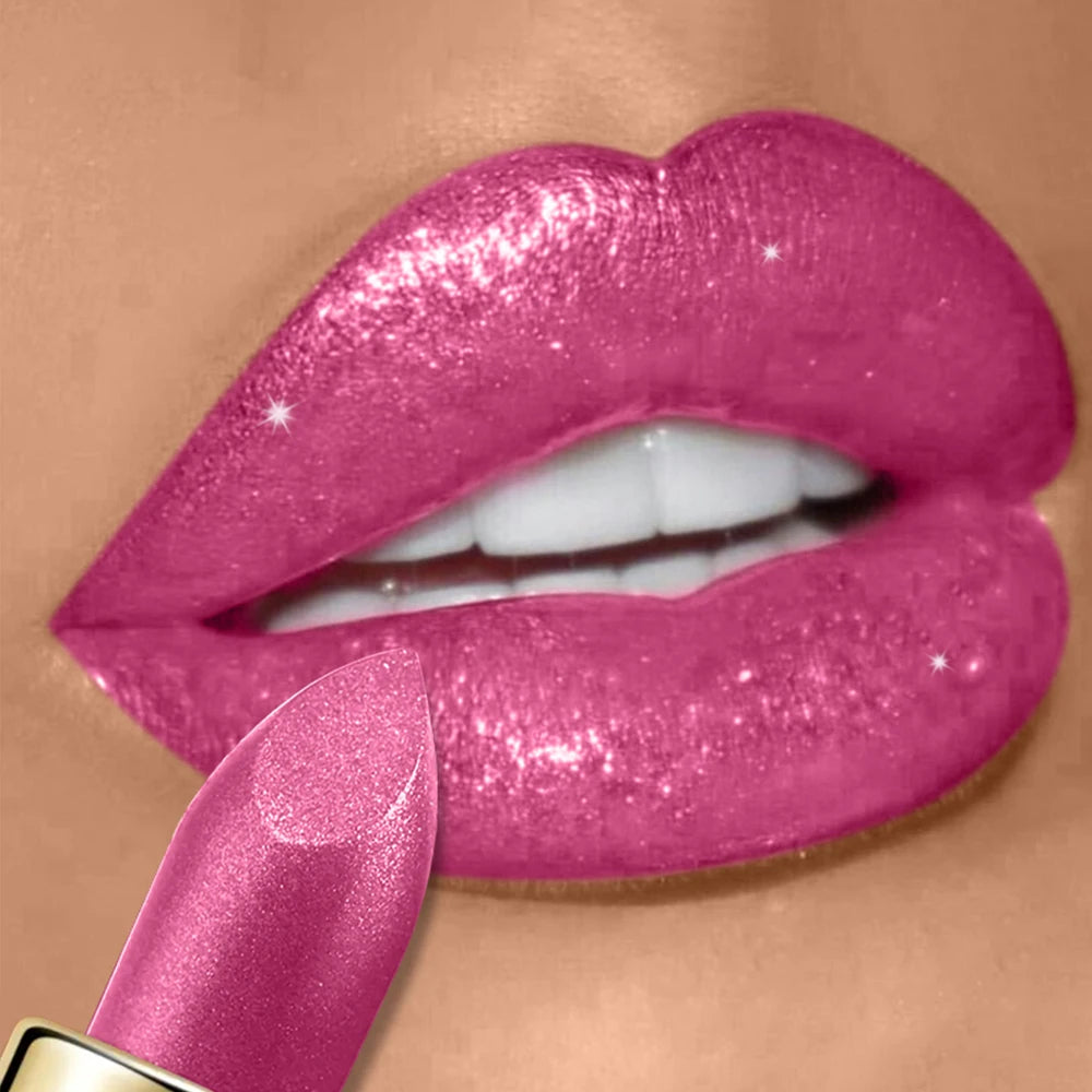 Pearlescent Glitter Lipstick Metallic Waterproof Long Lasting Matte Shimmer Diamond Lipstick Women Sexy Lips Makeup...