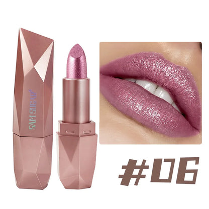 Dark Purple Diamond Metallic Glitter Lipstick Waterproof Long-Lasting Pearlescent Highly Pigmented Lip Tint Sparkling...