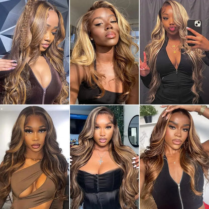 13x4 HD Highlight Ombre Body Wave Wigs Human Hair P4/27 Blonde Brown Wig13x6 Lace Frontal Wig Colored Human Hair For Women - Kimlud