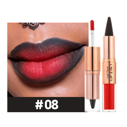 Sexy Red Black Lipstick Waterproof Lipliner Makeup Black Purple Rose Double Head Matte Lipgloss Tapered Lip Liner...