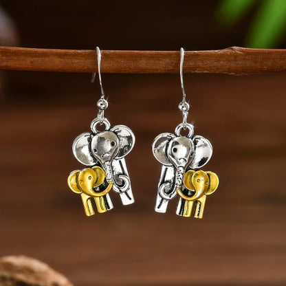 Retro Elephant Mom and Baby Elephant Small Animal Earrings Fashionable and Cute niche Design Women's Jewelry | Kimlud...