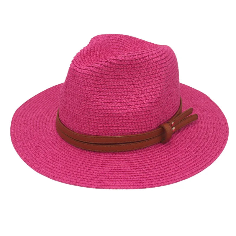 Summer Straw Sun Hat Panama Hats Grass Knitted Gift Hat Breathable Leisure Jazz Hat European American Style Straw Hat Beach Caps - Kimlud