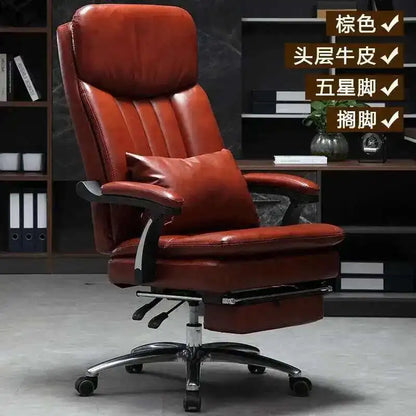 Executive Seat Office Chair Leather Study Wheels Modern Hand Relax Armchairs Library Fashion Cadeira Presidente Office Furniture - Kimlud