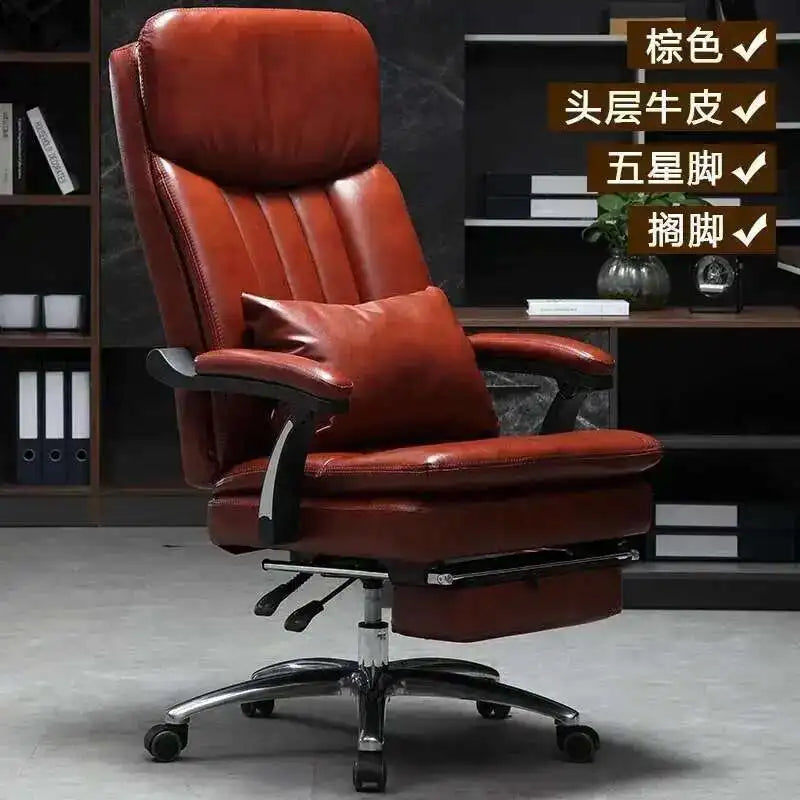 Executive Seat Office Chair Leather Study Wheels Modern Hand Relax Armchairs Library Fashion Cadeira Presidente Office Furniture - Kimlud