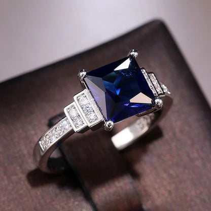 CAOSHI Luxury Blue Crystal Stone Rings with Tiny Flower Cubic Zirconia Pretty Women's Jewelry Elegant Engagement Accessories