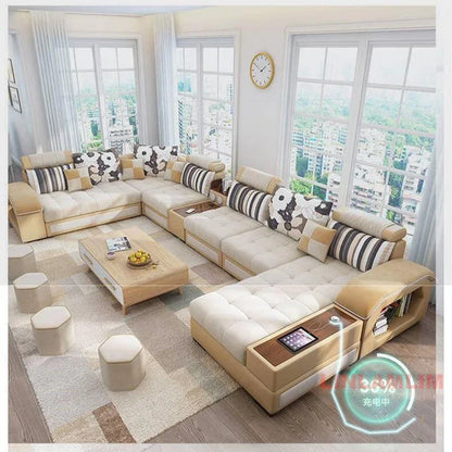 Linlamlim U-Shaped Sectional Fabric Sofa Set - Modern Living Room Furniture with Storage, Built-in Side Table, USB, and...