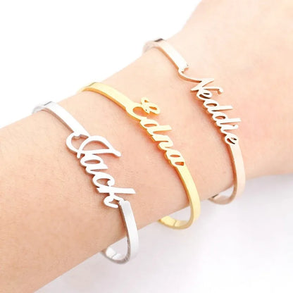 18k Custom Engraved Bracelet Numeral Name Message Bangle Titanium Steel Gold Silver Adjustable Women's Cuff Mother's Day Gift