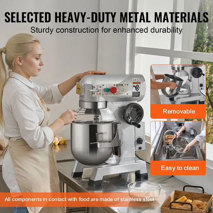 SucceBuy Commercial Food Mixer Commercial Stand Mixer with 3 Speeds Dough Mixer with Stainless Steel Bowl and 3 Attachments - Kimlud