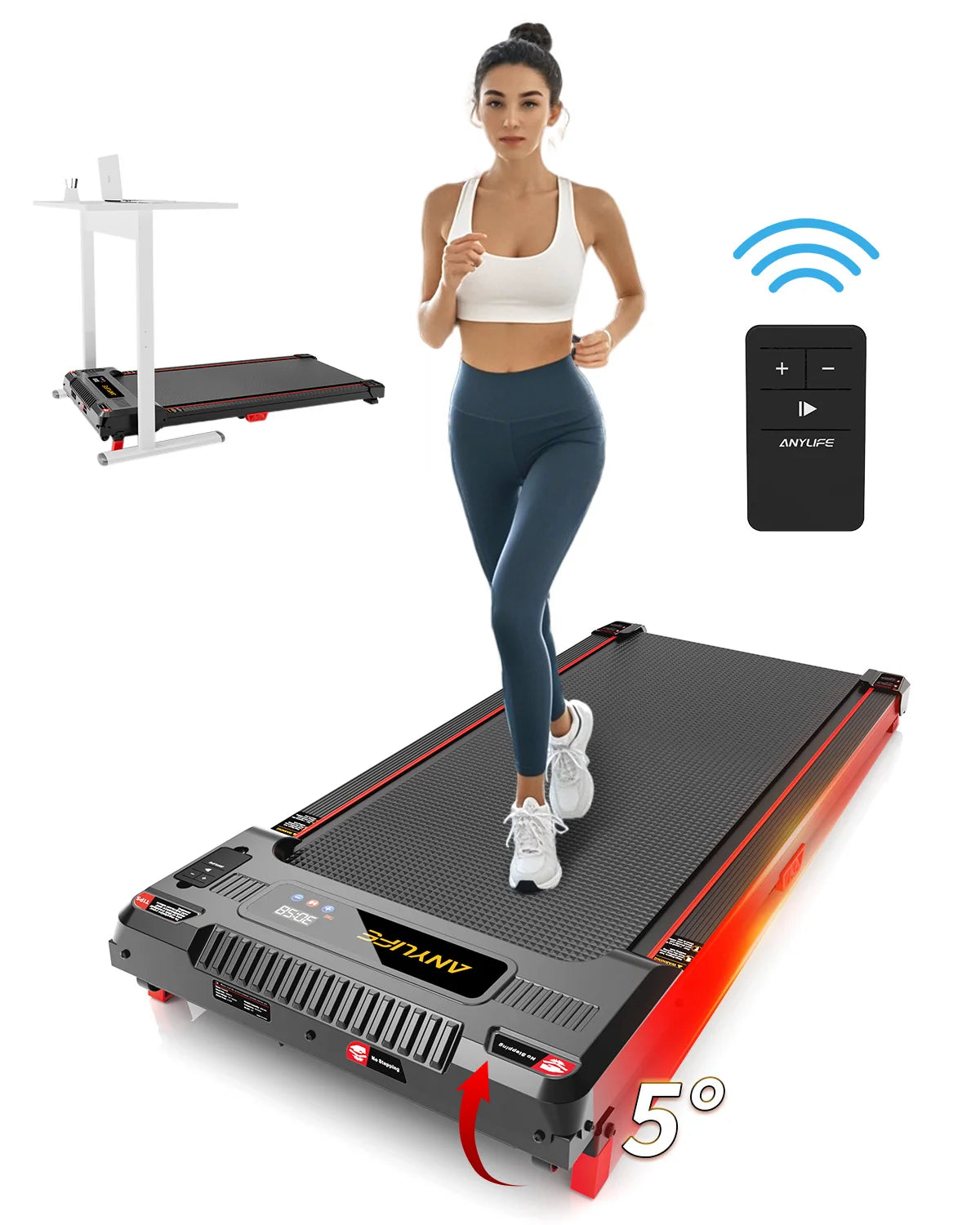 Under Desk Treadmill, Incline Walking Pad Treadmill 330lbs Capacity, 2.5HP Portable Treadmills for Home - Kimlud
