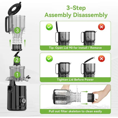 Cold Press Juicer with 5.3Inch Large Feed Chute for Whole Vegetables and Fruits Delivers 99 High Juice Yield UltraQuiet Operati