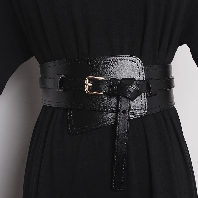 Irregular Wide Corset Strap 2022 Cow Leather Adjustable Women Waist Belt Khaki Coffee Black Real leather Dress Cinture Waistband