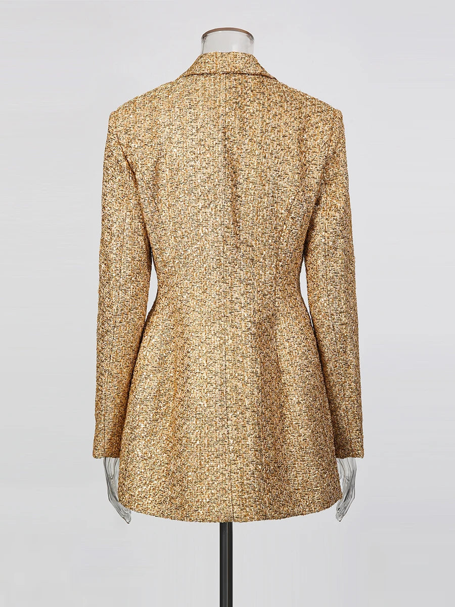 TWOTWINSTYLE Slimming Spliced Sequins Temperament Coats for Women Lapel Long Sleeves Tunic Patchwork Double Breasted Coat Female - Kimlud