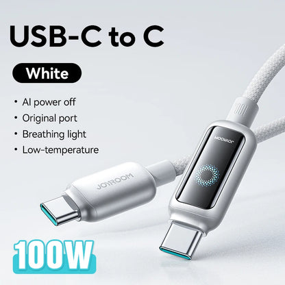 Joyroom 100W USB C Cable Automatic Power Off Fast Charge Type C Cable For iPhone 16 15 Pro Max  Xiaomi Sumsang Huawei