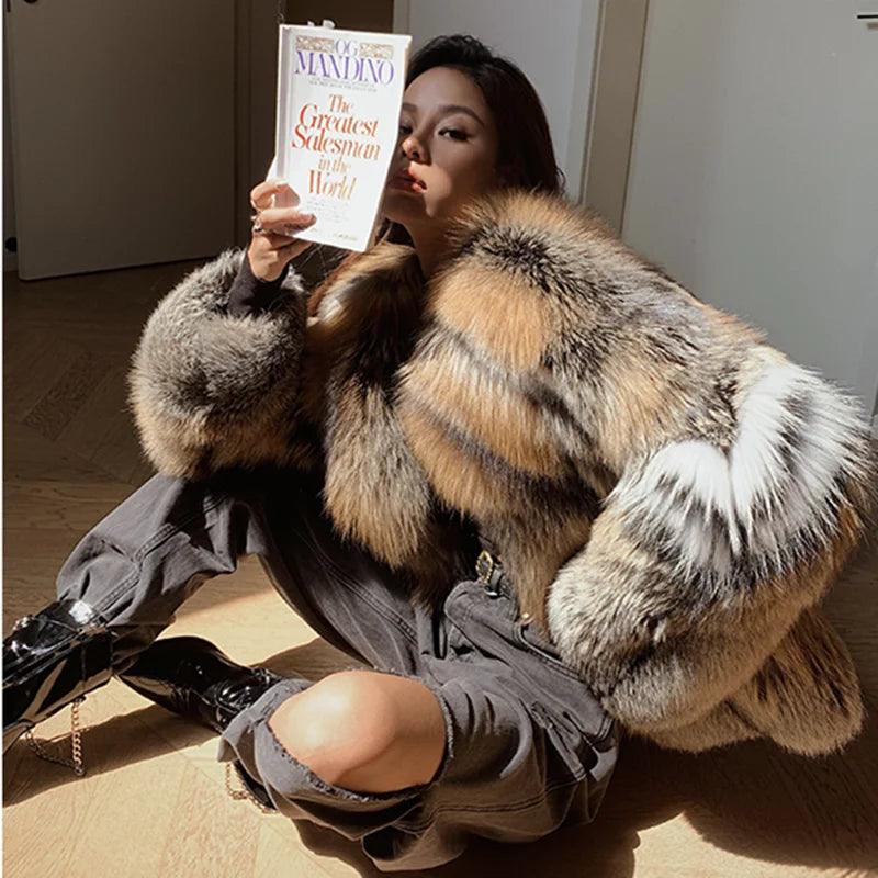 Women Fur Coat Natural Finland Golden Edged Fox Fur Winter Jacket Whole Skin Fur Warm Thick Luxury Fur Clothing Outerwear