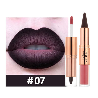 Sexy Red Black Lipstick Waterproof Lipliner Makeup Black Purple Rose Double Head Matte Lipgloss Tapered Lip Liner...