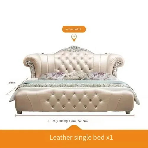 Wood Modern Bed Luxury Leather Classic Wedding Bed European Confortable Safe Camas De Matrimonio Dormitorio Bedroom...