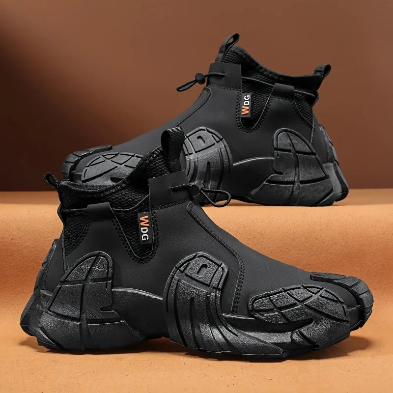 Fashionable and Versatile High Top Men's Shoes, 2025 New Autumn Anti Slip and Waterproof Side Zipper Work Sports Shoes