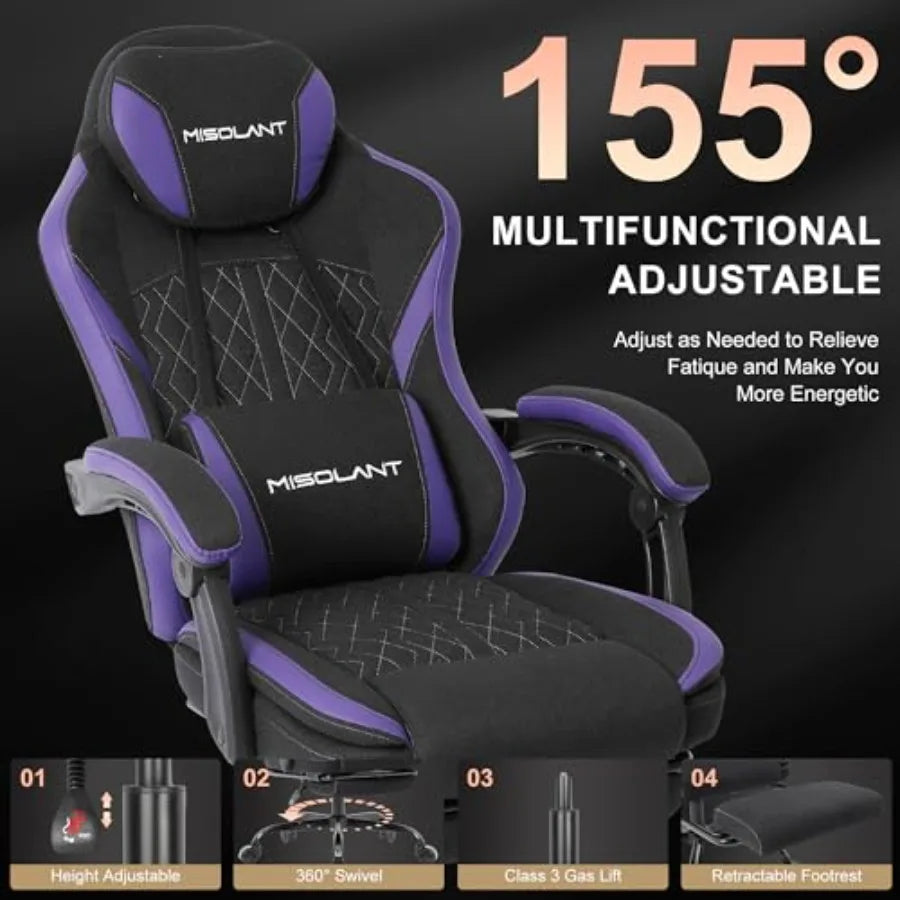Gaming Chair Fabric Gamer Chair with footrest for Adults High Back Ergonomic Computer Game Chair with Adjustable Headrest and M