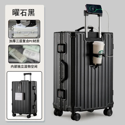 New Multifunction Suitcase with USB Charging Aluminum Frame +PC Suitcase Trip Cabin Male and Female Carrier 28/30-inch