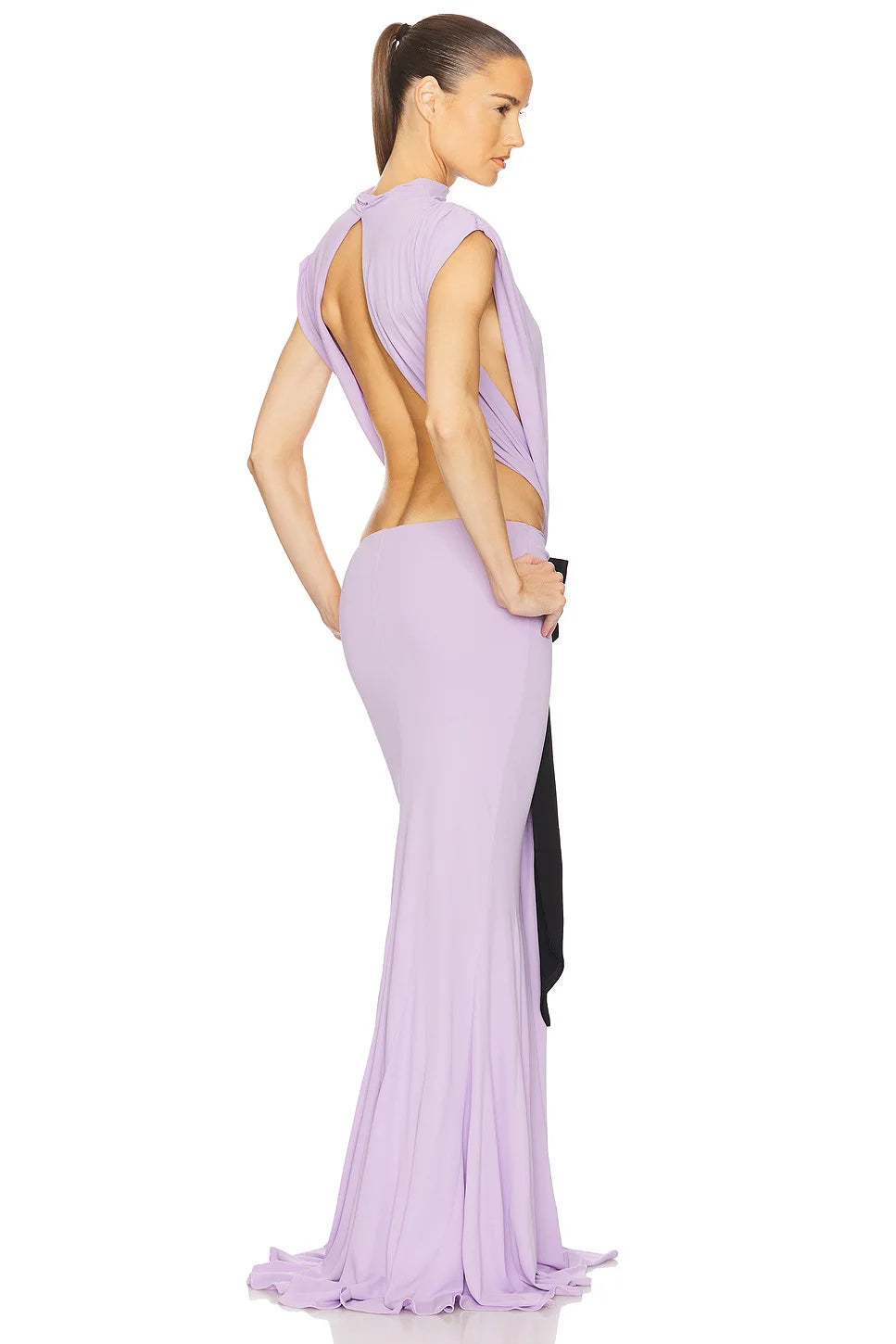 Sexy Elegant Backless Bow Lace Up Maxi Dress Women Sleeveless Hollow Out Party Evening Long Dresses White Purple Robes