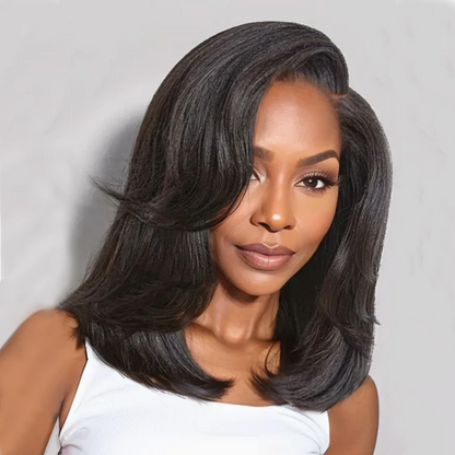 Yaki Straight  Human Hair   Wigs  Pre Cut 13x4 HD Lace Front Wig Bye Bye Knots 200% Density Human Hair Wig Pre Plucked With Baby