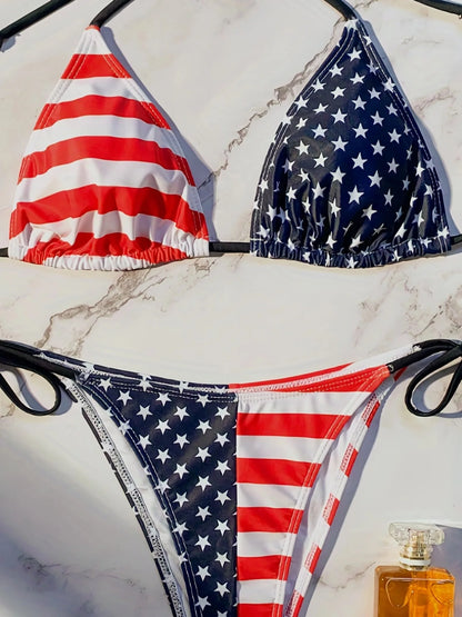 Fashion USA American Flag Frint Bikinis Women Bikinis Push Up Swimwear Halter Neck Beach Wear Sexy Swimsuit Bathing Suits - Kimlud