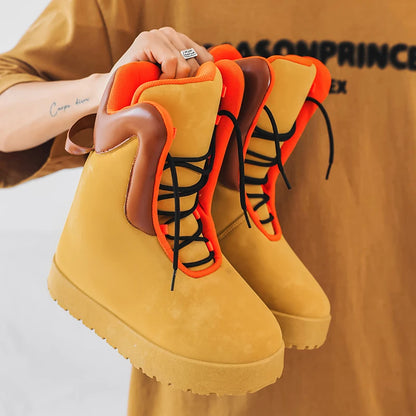 Mens Boots Fashion High Top Shoe Outdoor Casual Bare Boots Motorcycle Shoes Hiking Boot Sports Thick Soles Comfort Durable Lacs
