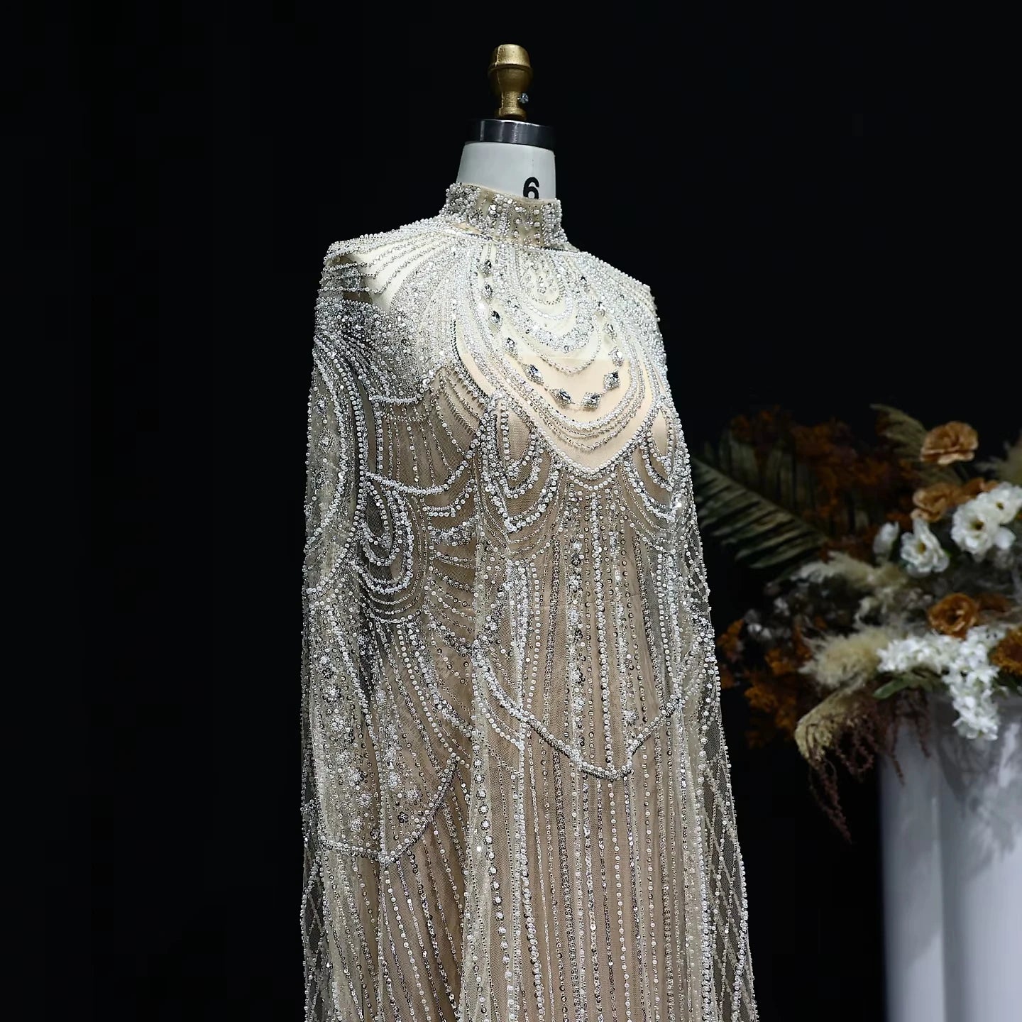 Jancember LSZ080 Luxury Beaded Nude Arabic Evening Formal Party Dresses With Shawl | Kimlud Luxury Dress