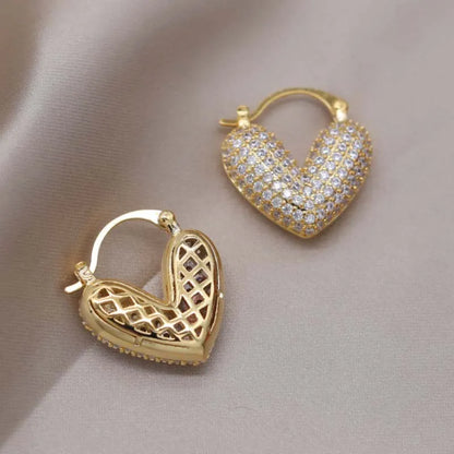 Luxury Full Zircon Love Hoop Earrings For Women Exquisite Shiny Crystal Heart Shaped Temperament Earrings Wedding...