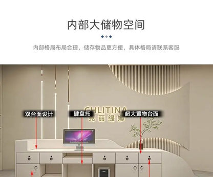 Welcome Service Reception Desks Sales Office White Front Reception Desk Cash Register Salon Recepciones Para Negocio Furniture - Kimlud