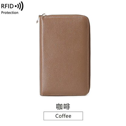 RFID Anti-Theft Cowhide Leather Wallet, Brush Head Layer, Long Passbook Passbook Passbook, Large Capacity Clutch Bag |...